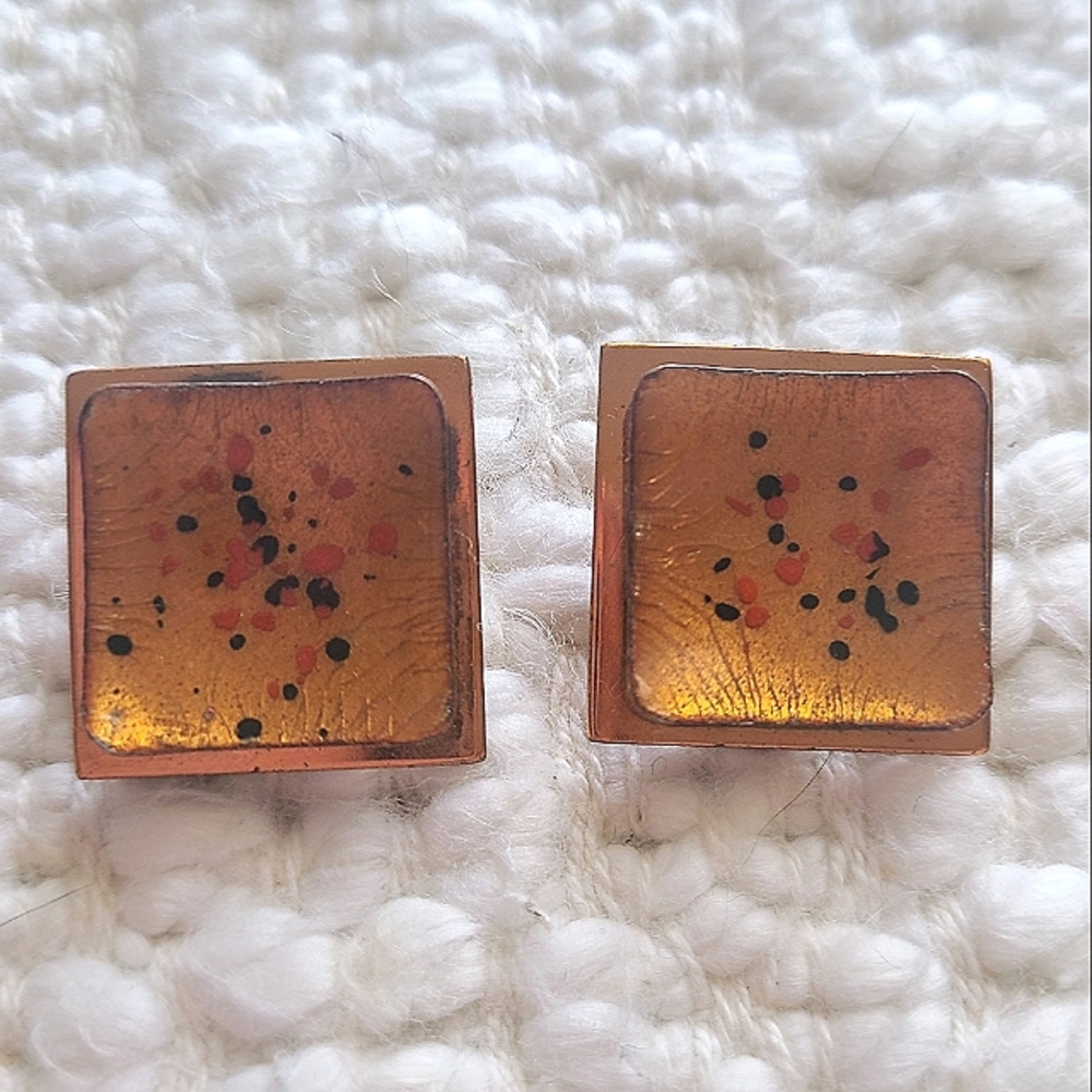 Renior Matisse MCM Vintage Copper Enamel Earrings 1950's